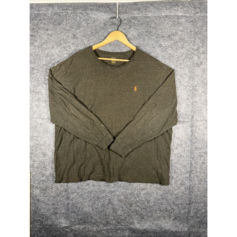 Polo Ralph Lauren‎ T-Shirt Mens 2XL Green with Orange Pony Long Sleeve